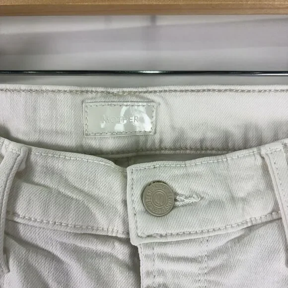 MOTHER Mother The Mid Rise Dazzler Crop Fray Cream Puffs Jeans Women’s - Picture 2 of 4